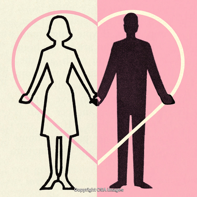 Illustration of a Couple Holding Hands Inside a Heart Symbol