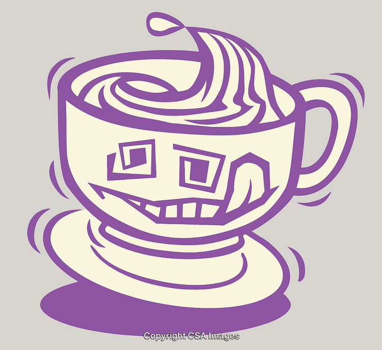 Funky Line Art Illustration of a Quirky Coffee Cup in Purple