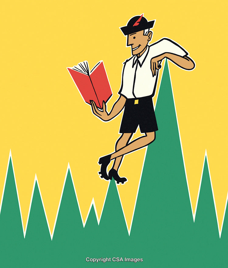 Stylized Illustration of a Man Reading a Book in Nature