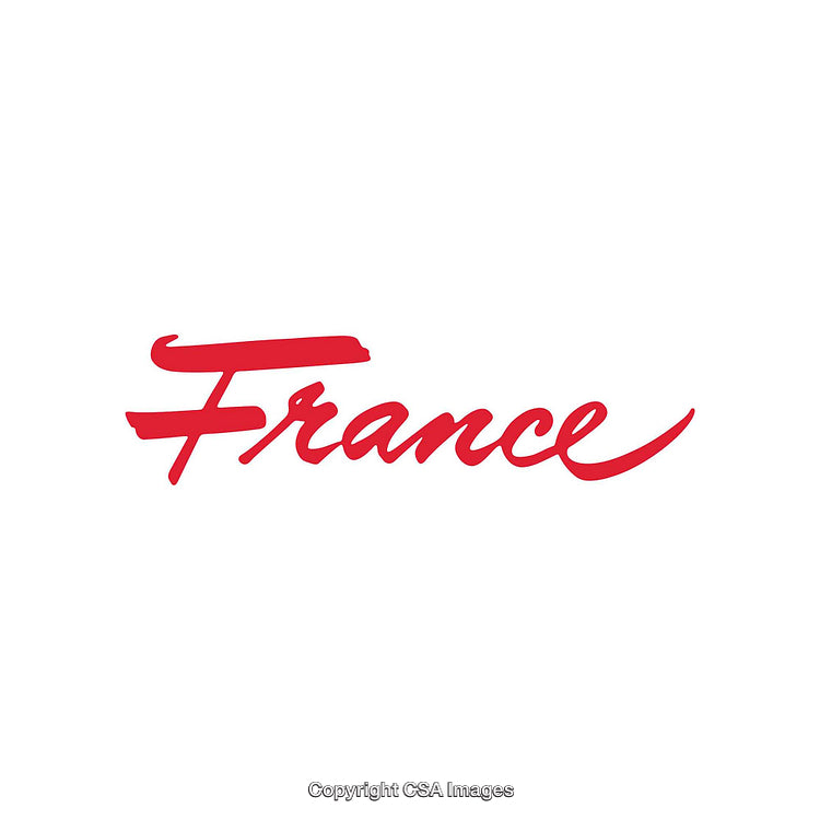 Red Curved Script of France on White Background