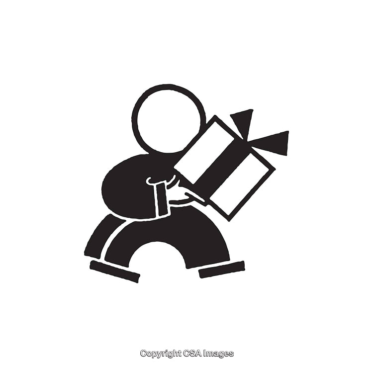 Black and White Stick Figure Holding a Wrapped Present Illustration