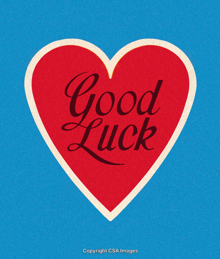 Heart-Shaped Design Featuring Good Luck Text on a Blue Background