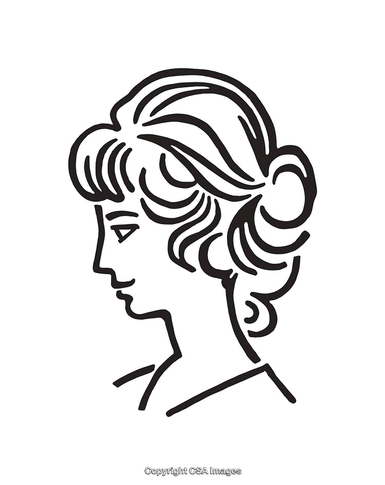 Black and White Line Art Illustration of a Woman's Profile