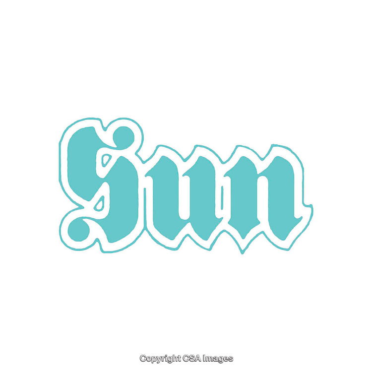 Stylized Turquoise Typographic Design Featuring the Word 'Sun' in Gothic Script