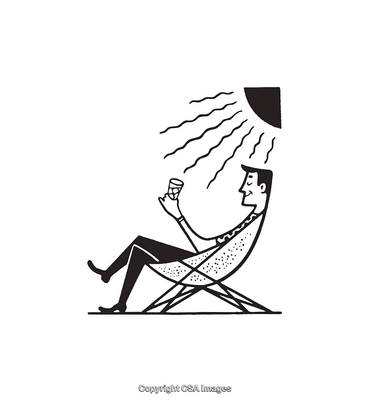 Illustration of Man Relaxing in Sunlight with Refreshing Beverage