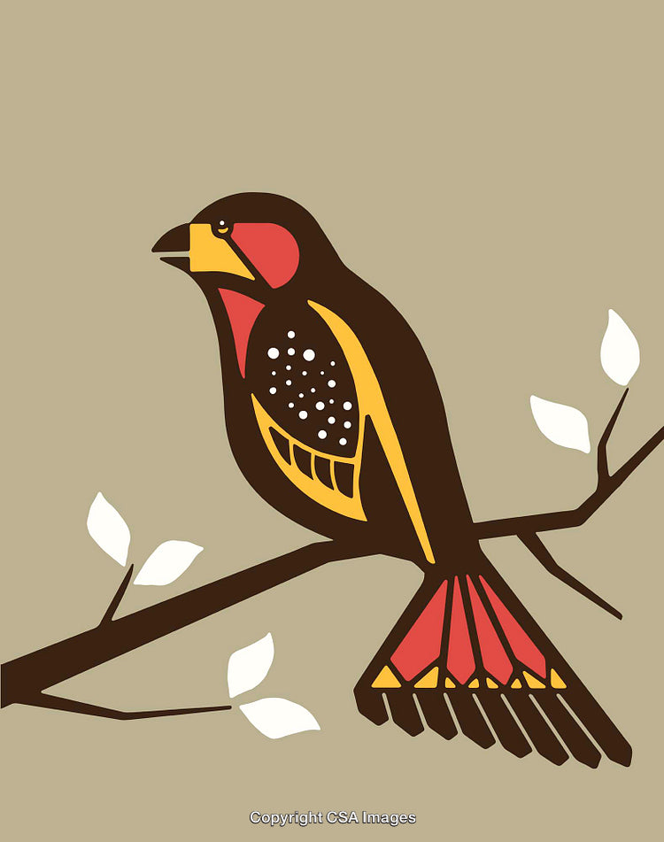 Color Line Art of a Stylized Bird Perched on a Branch