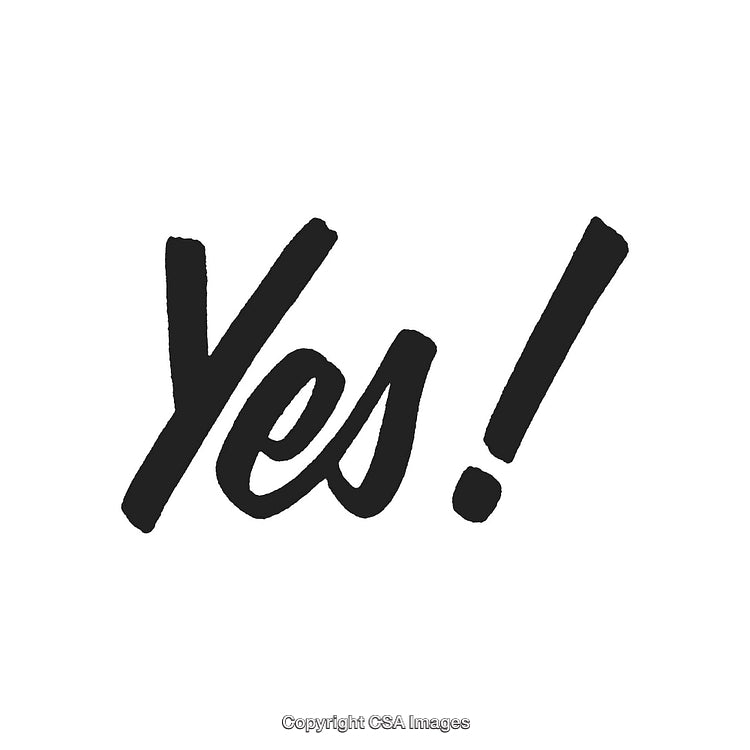 Bold Handwritten Script of 'Yes!' with Exclamation on White Background