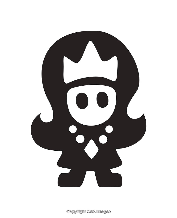 Black and White Icon of a Crowned Figure with Abstract Details