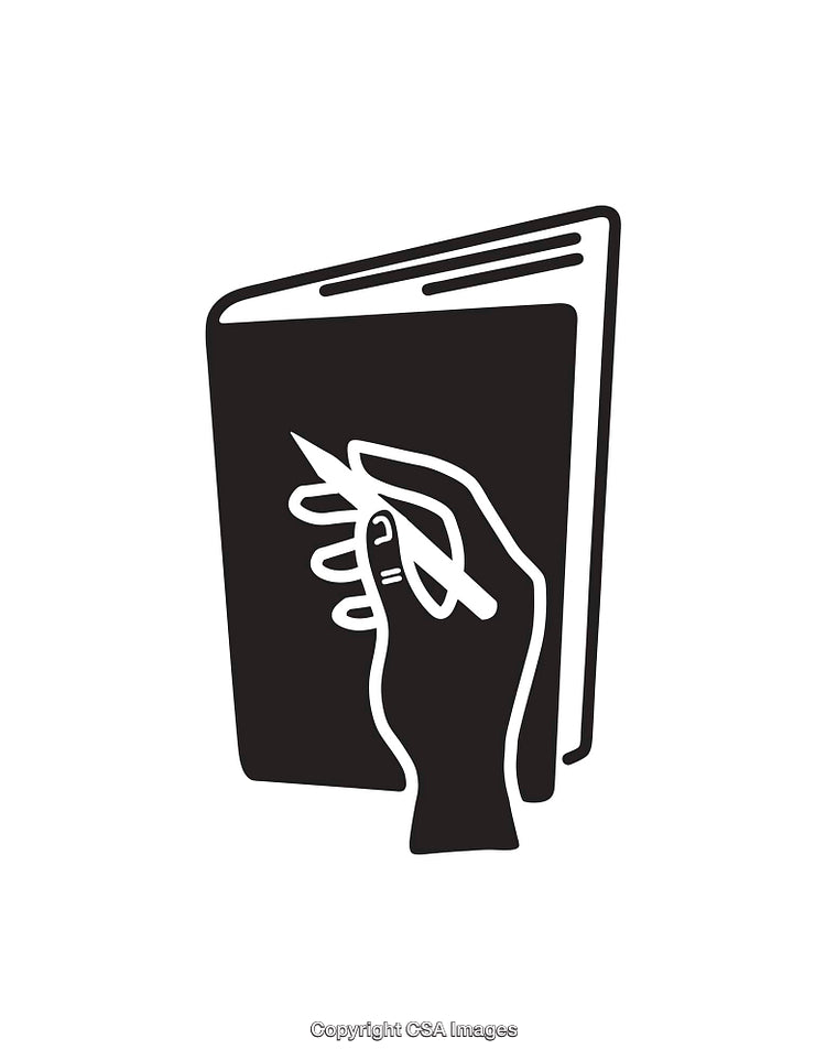 Illustration of a Hand Holding a Pen and Notebook