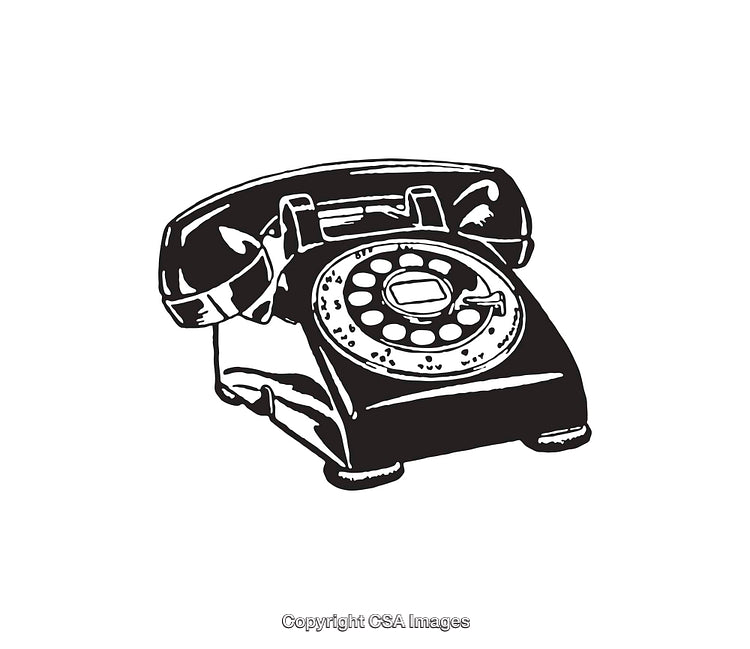 Vintage Black and White Rotary Dial Telephone Illustration