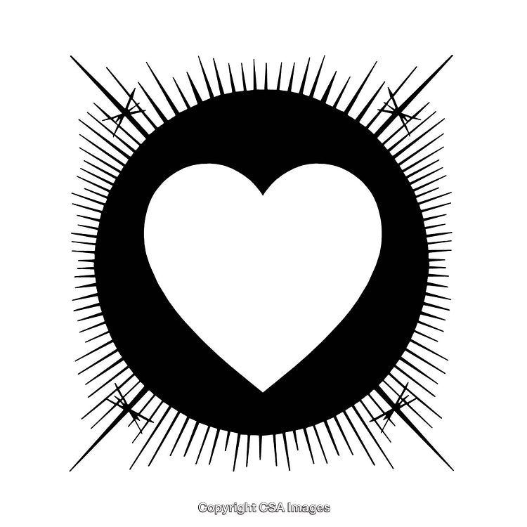 Black and White Heart Icon with Radiating Sharp Borders