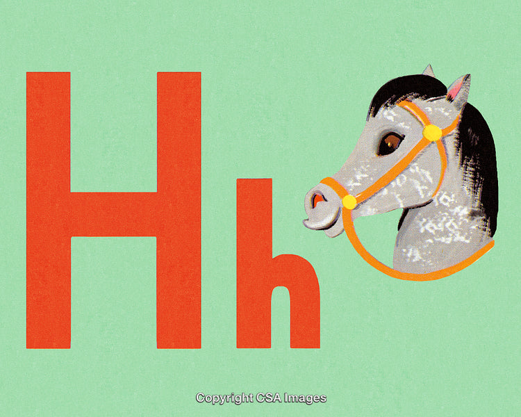 Illustrated Letter H With Horse and Green Background