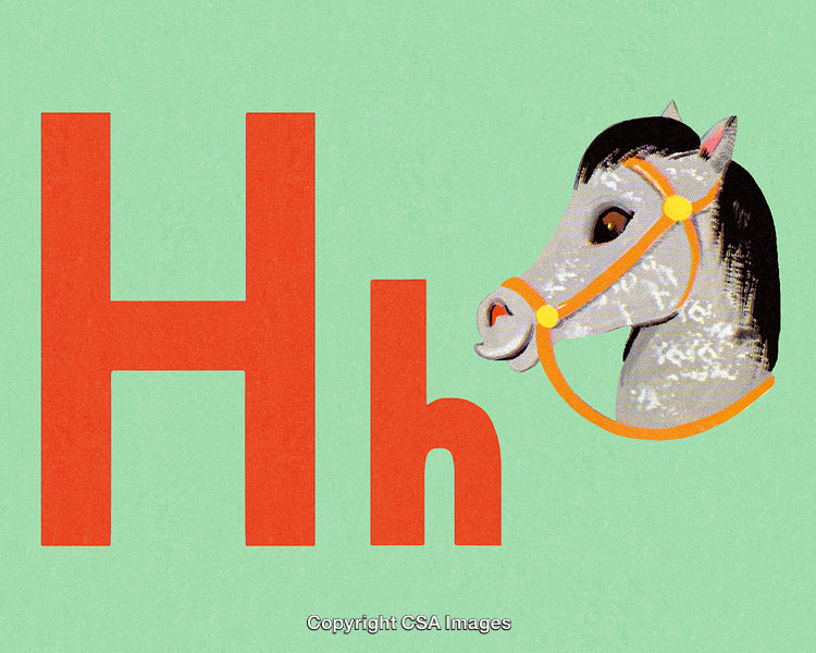 Illustrated Letter H With Horse and Green Background