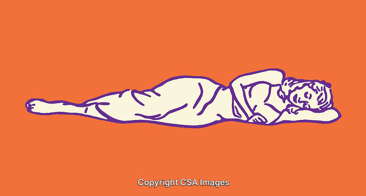 Colorful Line Art Illustration of a Sleeping Person in Relaxed Pose on Orange