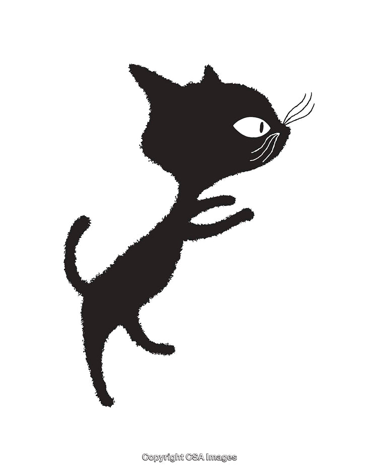Black and White Silhouette of a Playful Cat Illustration
