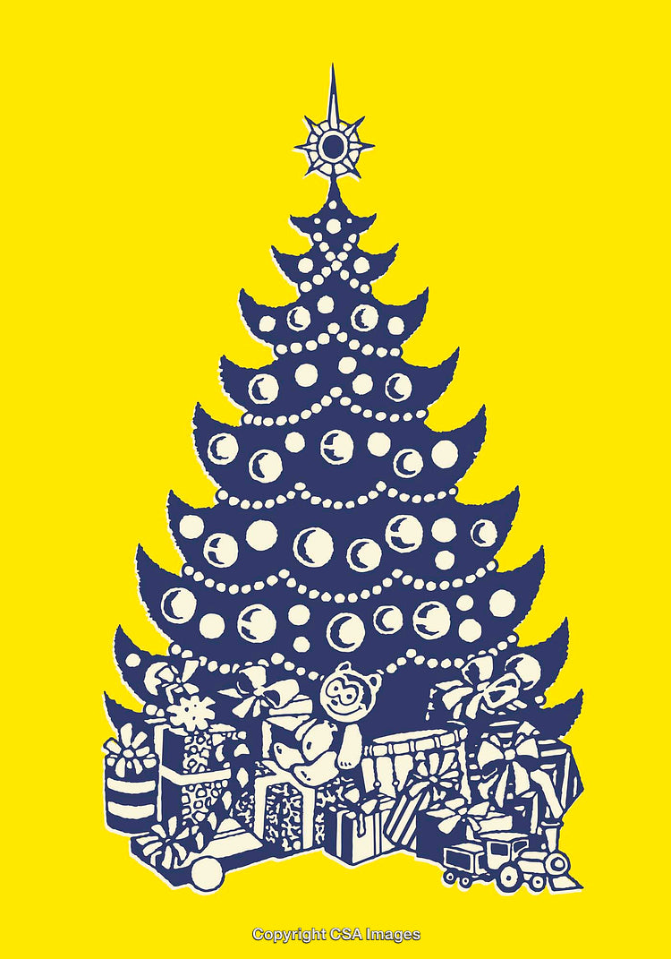 Festive Christmas Tree With Presents in Stylish Color Illustration Design