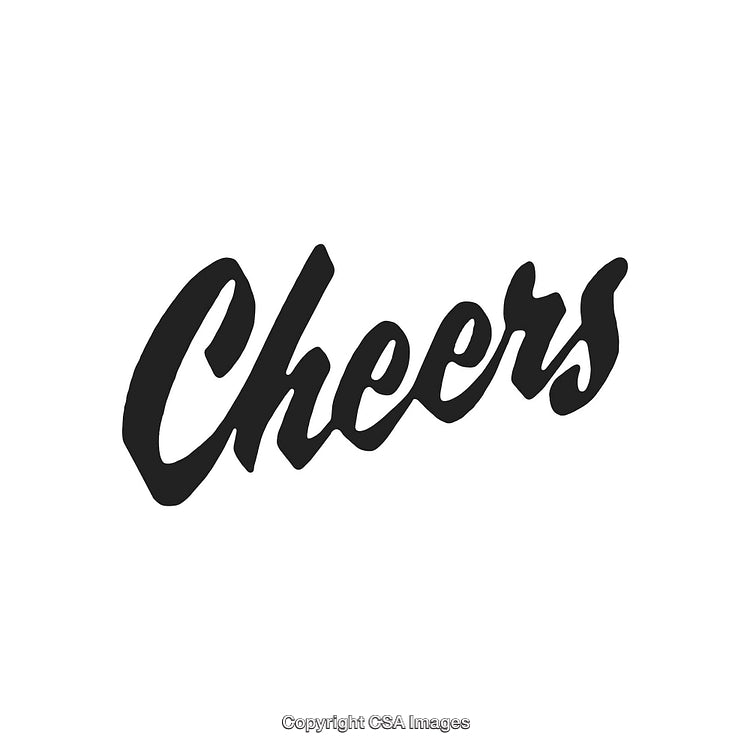 Bold Handwritten Cheers Typography Design in Black Over White Background