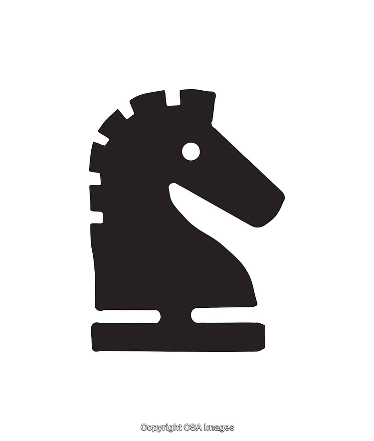 Black and White Illustration of a Knight Chess Piece Simplistic Design