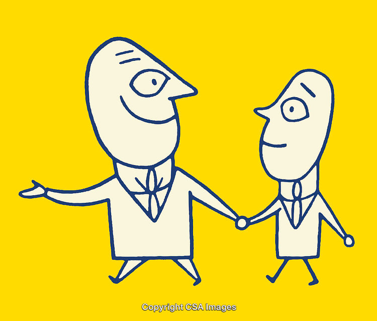 Cartoon Illustration of Two People Holding Hands on a Yellow Background