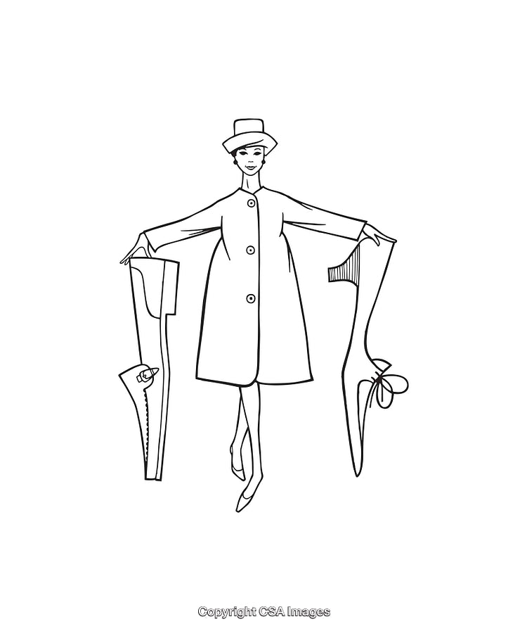 Line Art Illustration of Woman Holding Objects in Outstretched Arms