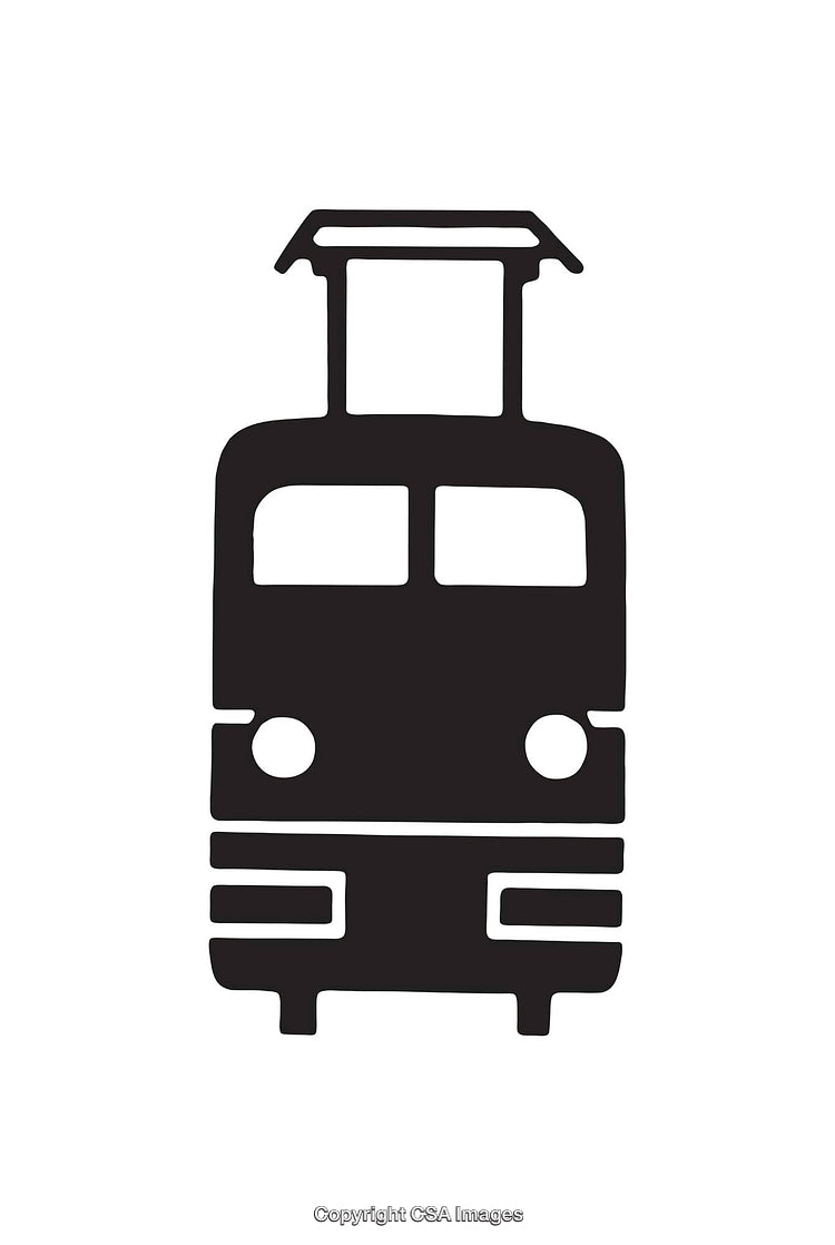 Black and White Tram Icon With Minimalist Design Elements