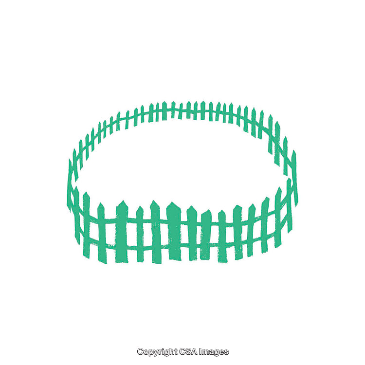 Circular Illustration of a Green Wooden Fence on White Background