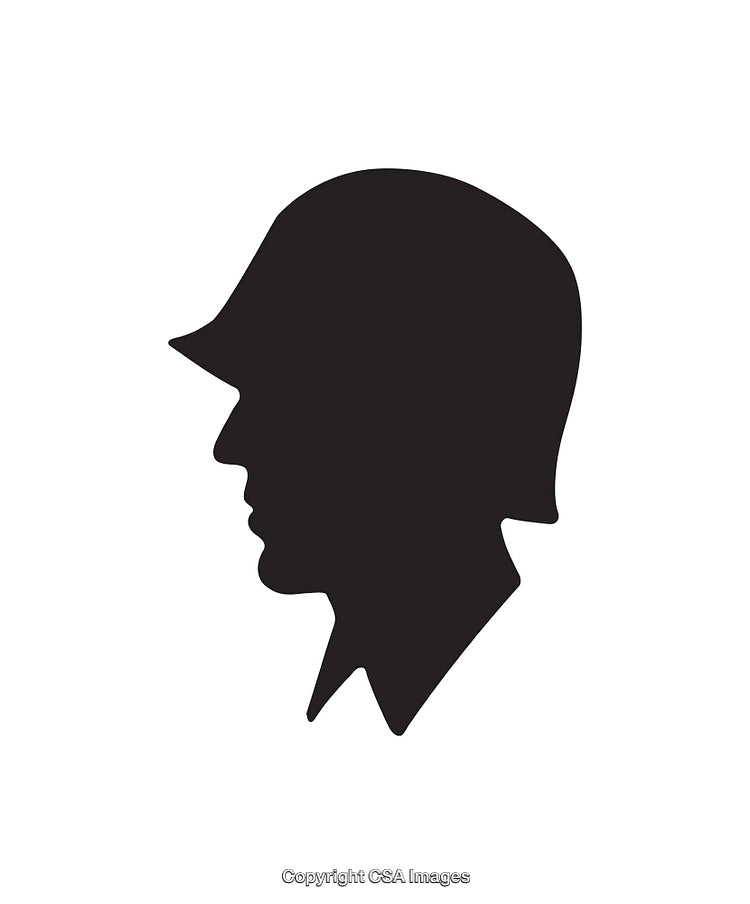 Silhouette of a Soldier's Profile Wearing a Helmet in Black and White