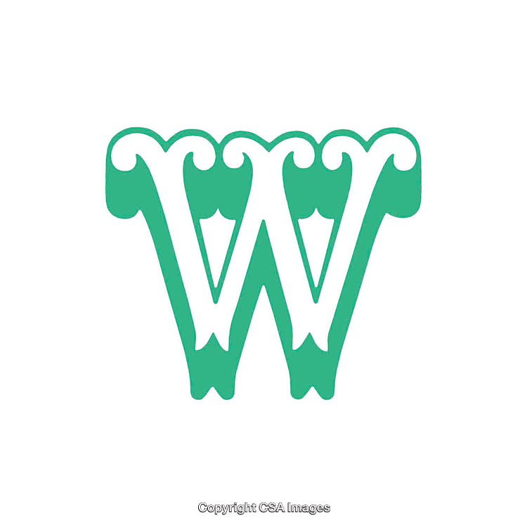 Ornate Green Letter W Design with Decorative Elements on White Background