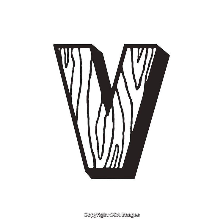 Stylized Letter V With Woodgrain Pattern in Black and White Design