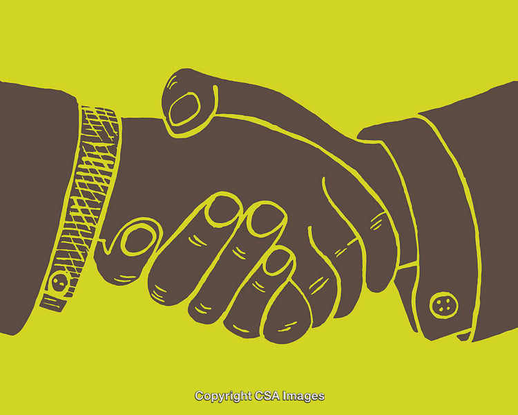 Illustration of a Handshake Representing Partnership and Agreement on Yellow Background