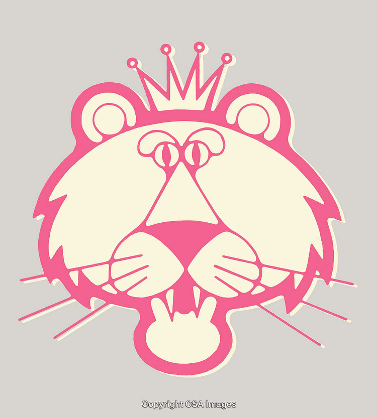 Playful Pink Lion Crown Line Art Illustration