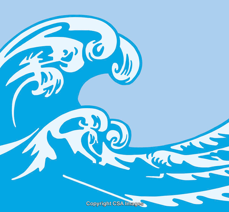 Stylized Blue Illustration Depicting Waves in an Artistic Flowing Design