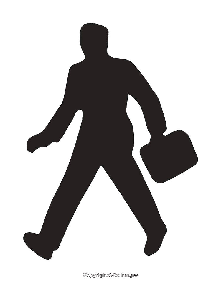 Silhouette of a Walking Businessperson Carrying a Briefcase in Black and White