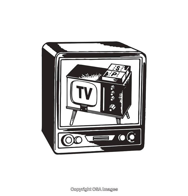 Black and White Retro Television Line Art Illustration with Unique Style