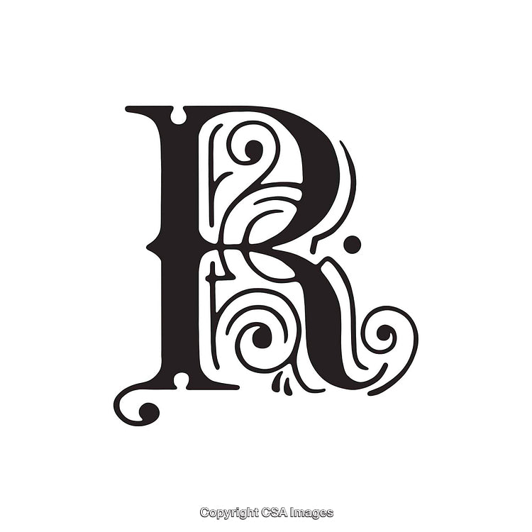 Elegant Ornamental Letter R with Decorative Floral Design