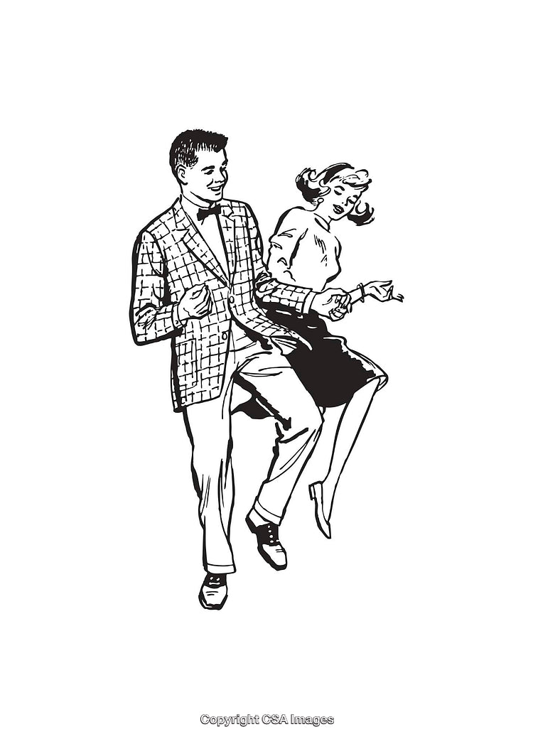 Vintage Illustration of a Couple Dancing with Elegant Attire in Black and White