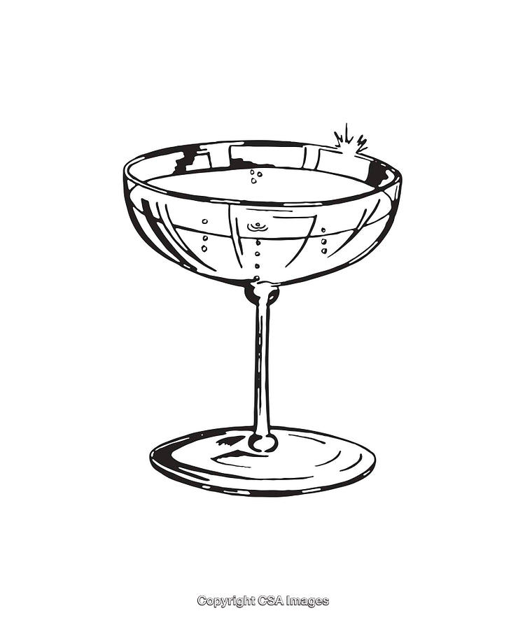 Black and White Line Art of a Stylish Champagne Glass
