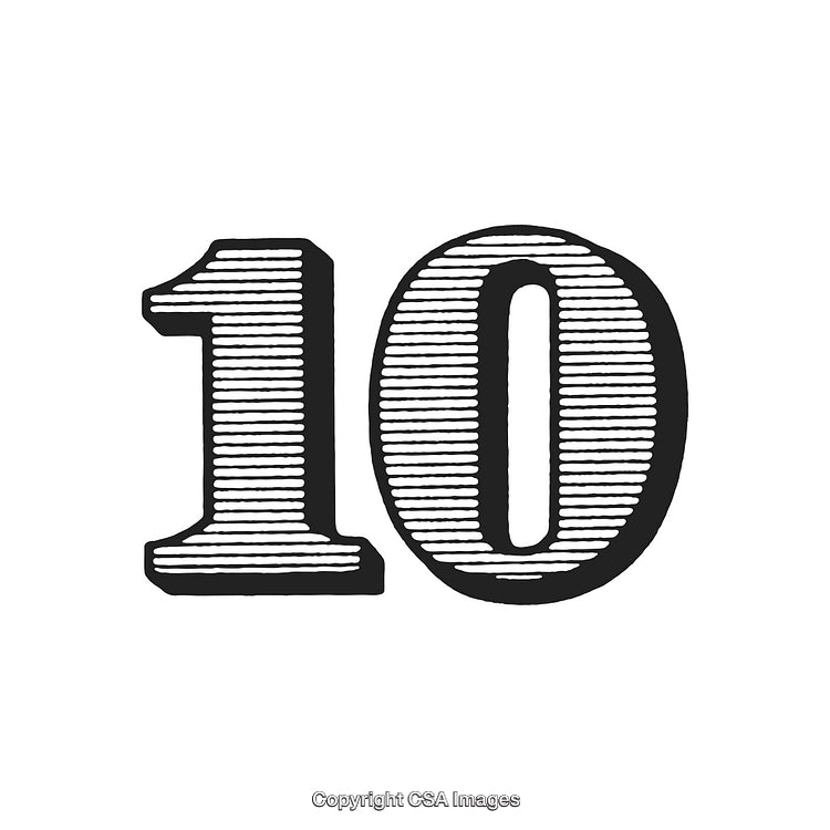 Simple Black and White Stylized Number Ten Illustration on White Background