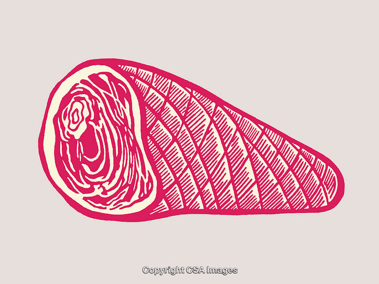 Color Line Illustration of a Textured Whole Ham Slice
