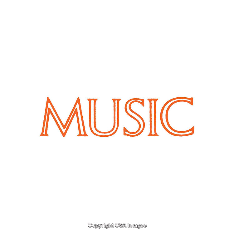 Stylized Orange Typography Displaying the Word Music on White Background