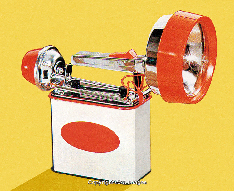 Vintage Handheld Flashlight on Bold Yellow Background in Retro Style