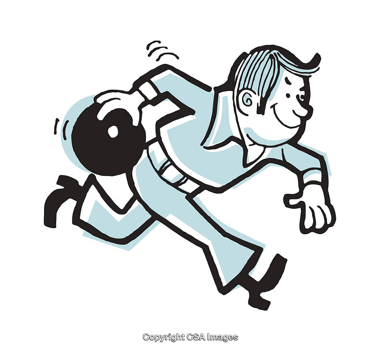 Cartoon Of A Humorous Man Bowling With A Cheerful Expression