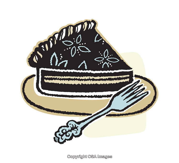 Illustrated Slice of Chocolate Cake with a Fork on a Plate