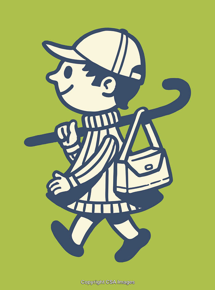 Illustration of a Happy Traveler Carrying Bag and Walking on Green Background