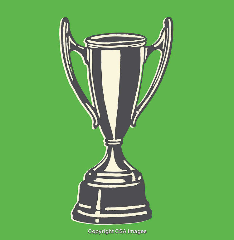 Vintage Trophy Illustration on Solid Green Background, Celebrating Achievement and Victory