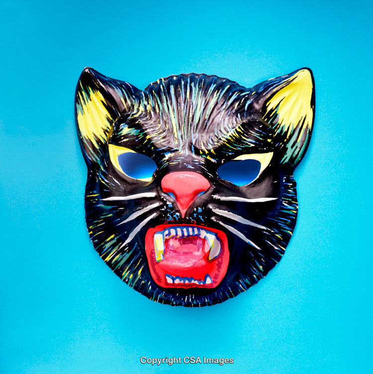 Colorful Panther Mask Against Bright Blue Background
