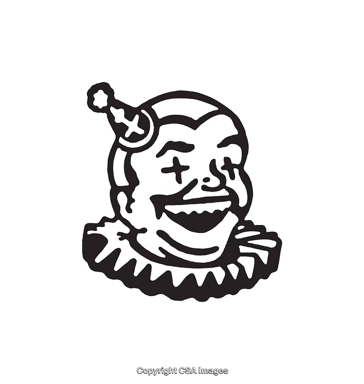 Black and White Line Art of a Clown with Party Hat