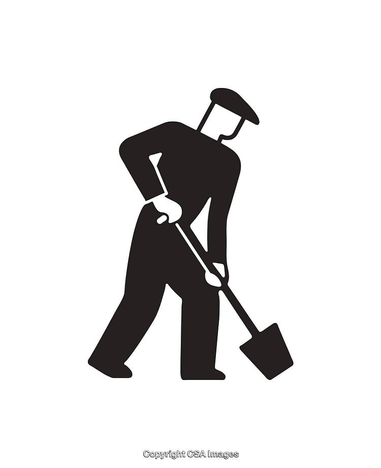 Black And White Icon of Worker Digging With a Shovel