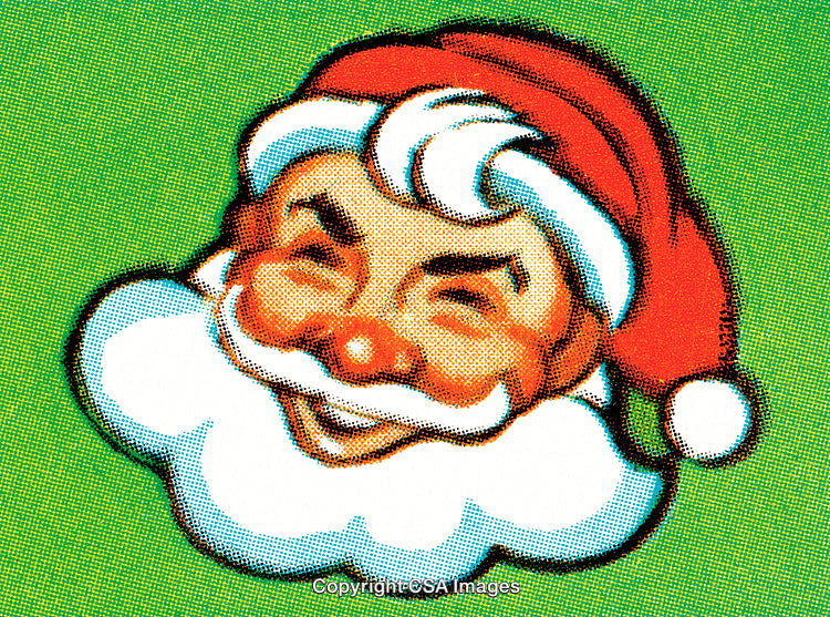 Retro Illustration of Jolly Santa Claus on a Vibrant Green Background