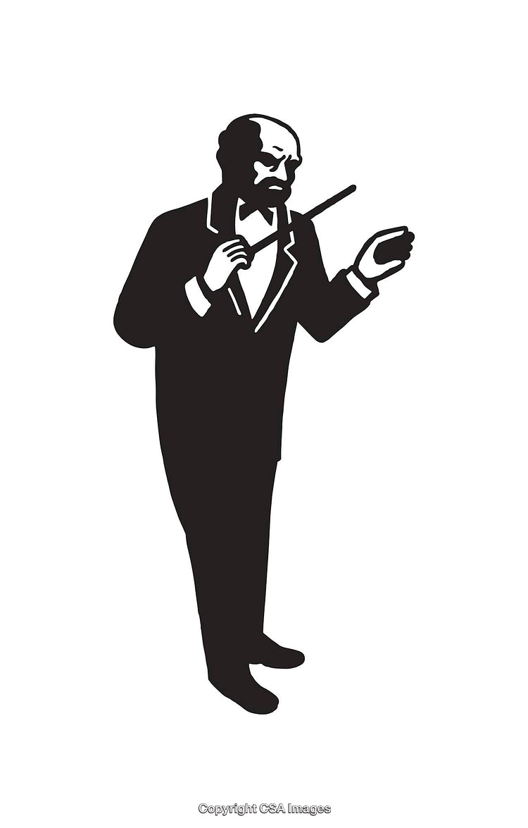 Black and White Illustration of a Conductor Holding a Baton